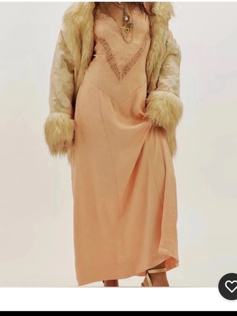 Free People NWOT Size 6 Satin Lace-Back Maybe Forever Maxi in Peach - Picture 5 of 11